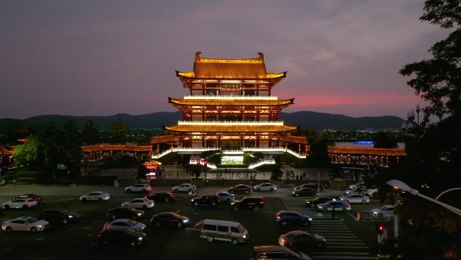 4K长沙杜甫江阁夜景航拍