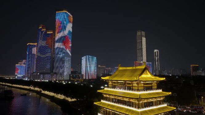 4K长沙杜甫江阁夜景航拍
