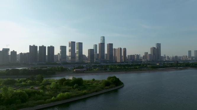 4K长沙城市万达广场日出航拍
