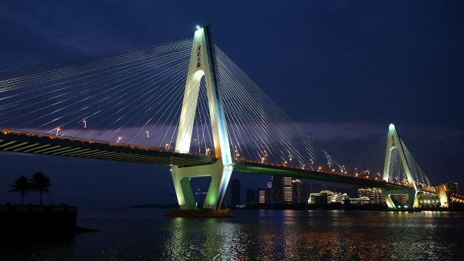 4K实拍海南省海口市世纪大桥夜景