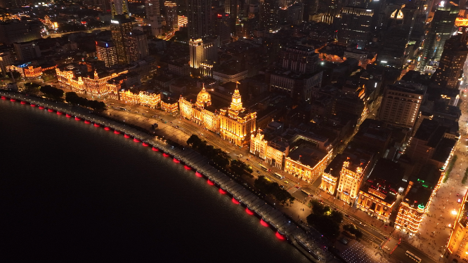航拍中国上海陆家嘴外滩CBD夜景