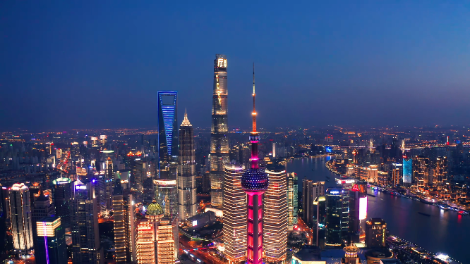 4K上海陆家嘴繁华夜景航拍
