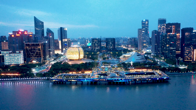 钱江新城绝美夜景灯光航拍