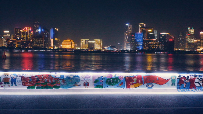 夜景钱江新城创意公益灯廊