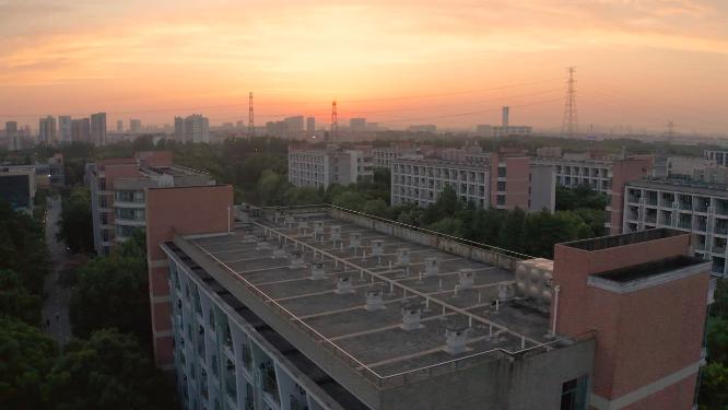 杭州钱塘区下沙大学城校园航拍