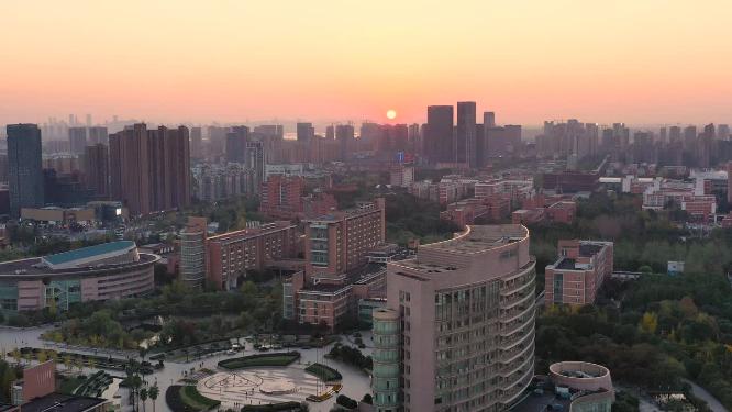 杭州钱塘区下沙大学城校园航拍