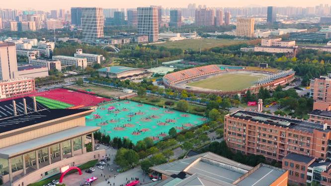 杭州钱塘区下沙大学城校园航拍
