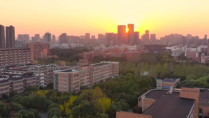 杭州钱塘区下沙大学城校园航拍