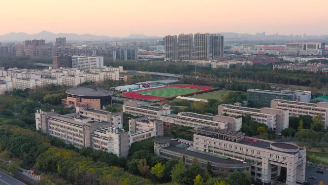 杭州钱塘区下沙大学城校园航拍