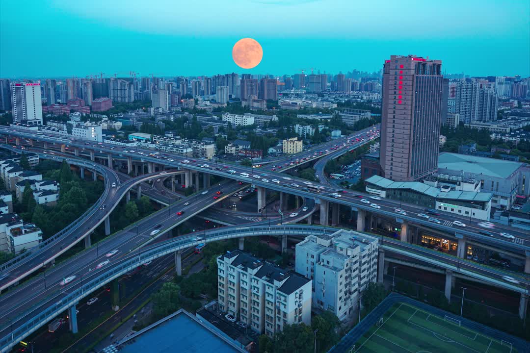 杭州上塘德胜立交满月升起延时