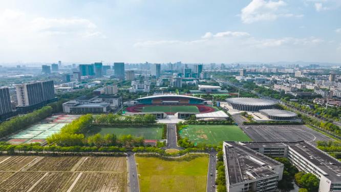 杭州校园田径场足球场航拍延时