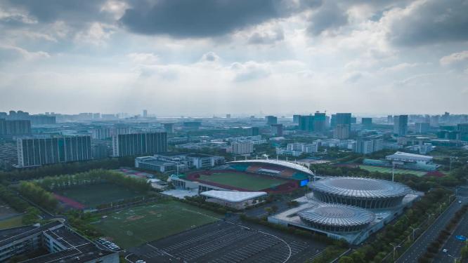 杭州校园田径场足球场航拍延时