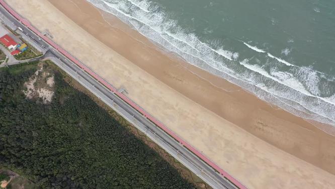 福建莆田湄洲岛城市海景风光航拍
