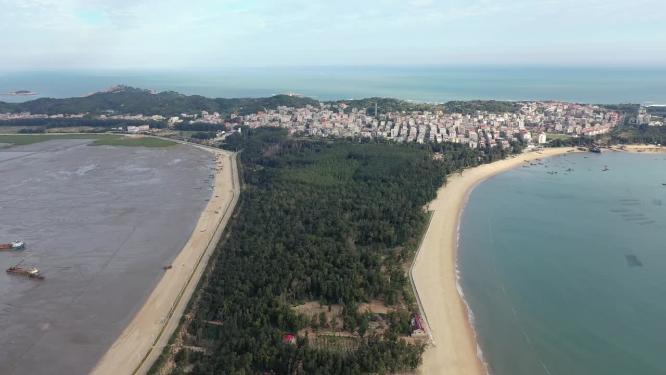 福建莆田湄洲岛城市海景风光航拍