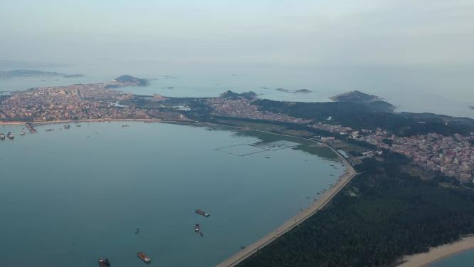 福建莆田湄洲岛城市海景风光航拍