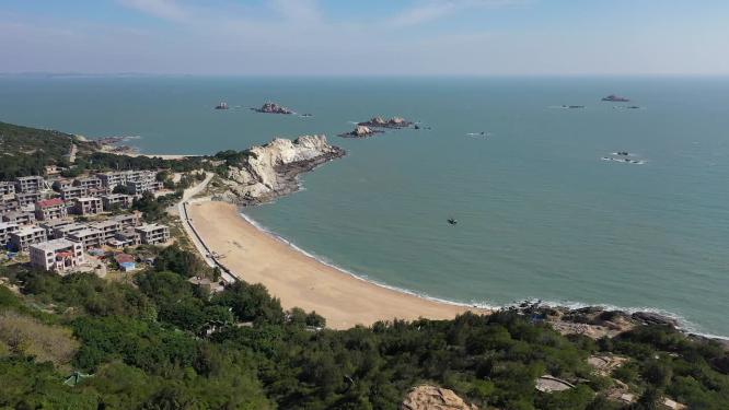 福建莆田湄洲岛城市海景风光航拍