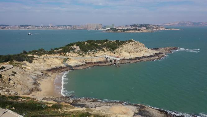 福建莆田湄洲岛城市海景风光航拍