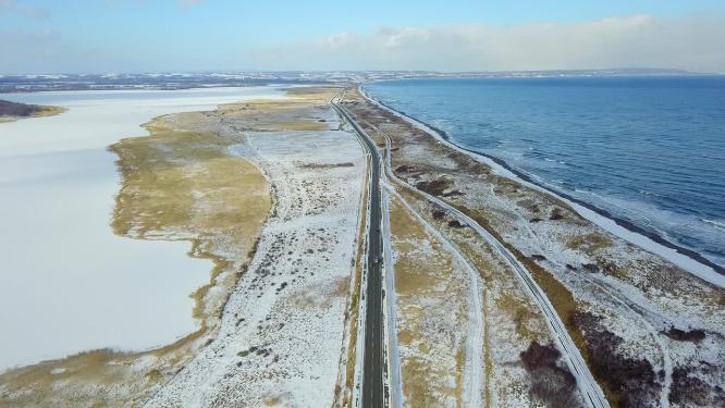 日本北海道知床网走海岸线公路航拍