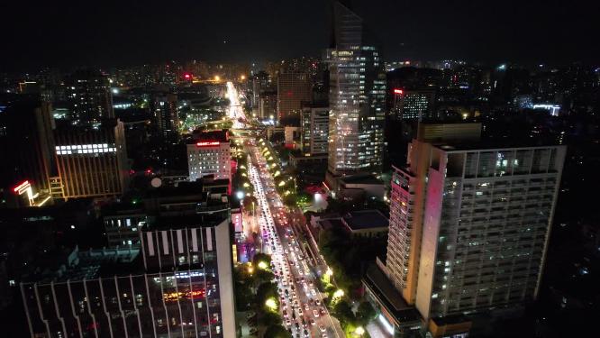 福州城市天际线五四路CBD航拍高楼夜景