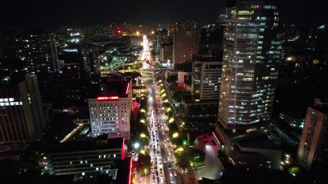 福州城市天际线五四路CBD航拍高楼夜景
