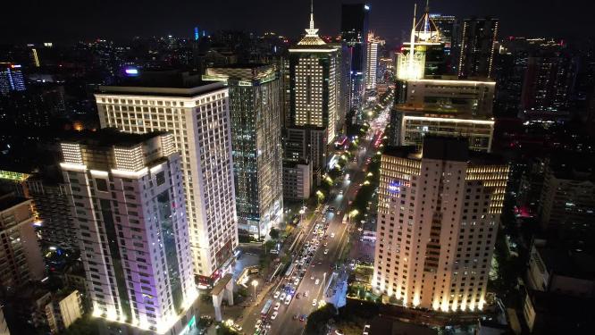 福州城市天际线五四路CBD航拍高楼夜景