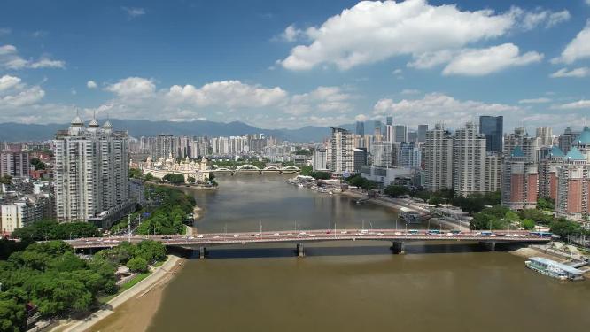 福建福州闽江江滨城市高楼天际线航拍风光