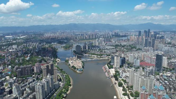 福建福州闽江江滨城市高楼天际线航拍风光