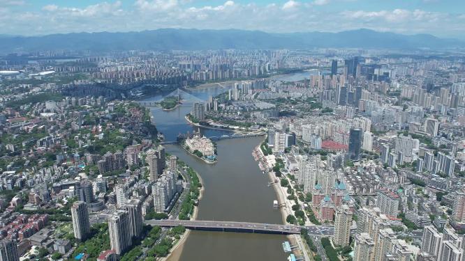 福建福州闽江江滨城市高楼天际线航拍风光