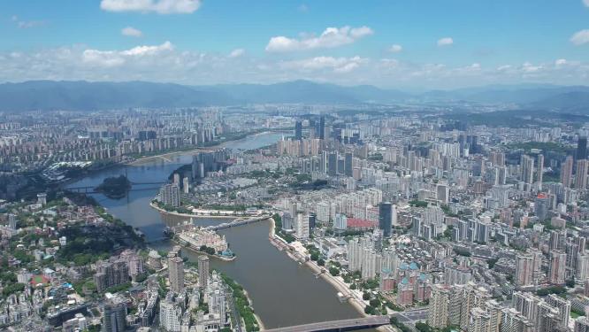 福建福州闽江江滨城市高楼天际线航拍风光