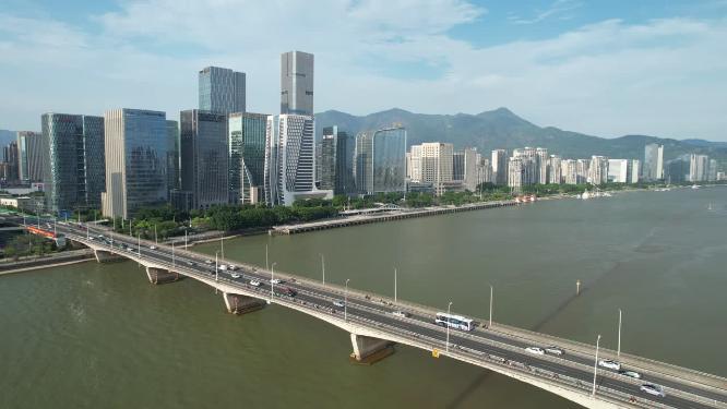 福建福州闽江江滨城市高楼天际线航拍风光