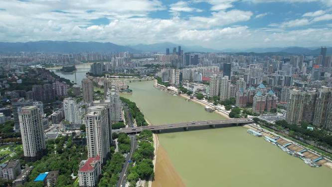 福州闽江两岸城市天际线建筑风光航拍