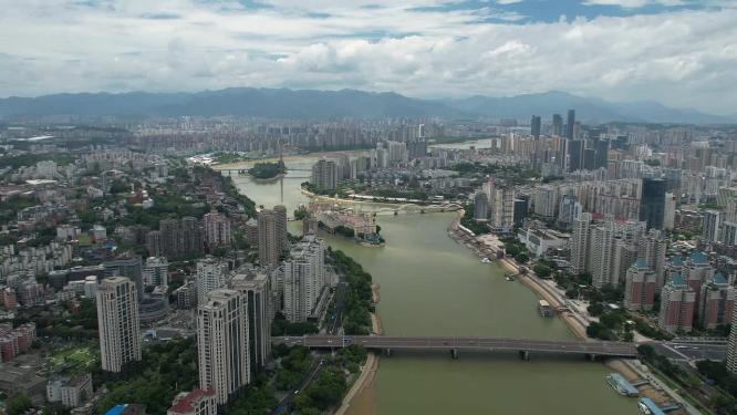 福州闽江两岸城市天际线建筑风光航拍