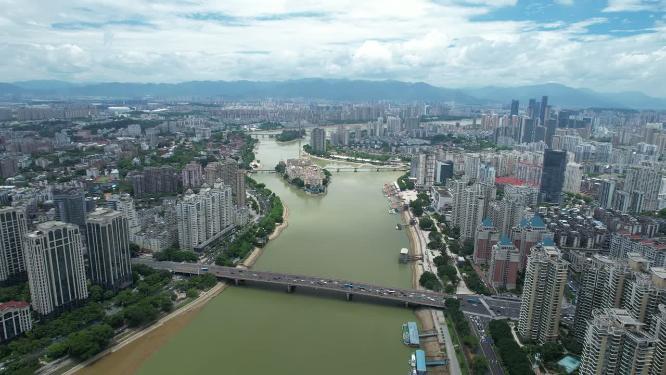 福州闽江两岸城市天际线建筑风光航拍