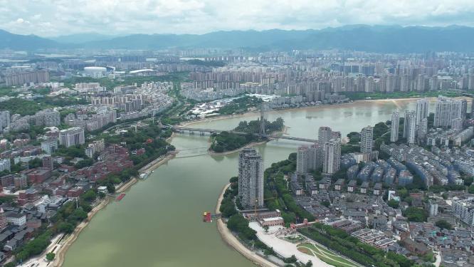 福州闽江两岸城市天际线建筑风光航拍