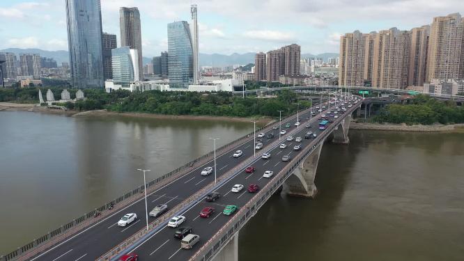 航拍福州市尤溪洲大桥公路交通