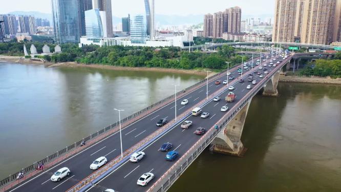 福州闽江尤溪洲大桥公路交通城市风光航拍