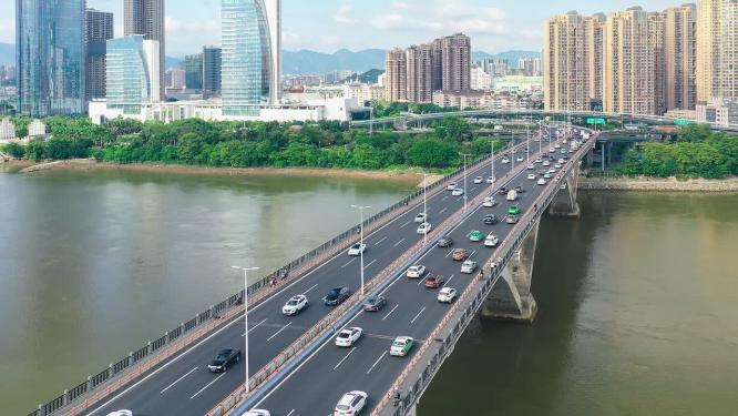 福州闽江尤溪洲大桥公路交通城市风光航拍