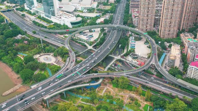 福州城市立交桥公路车流俯瞰