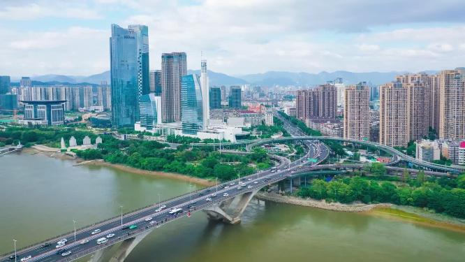 福州闽江尤溪洲大桥公路交通城市风光航拍