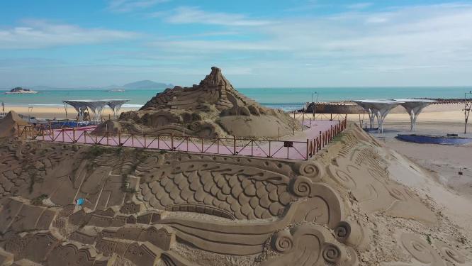 福建福州平潭岛海滨平潭沙雕风光航拍