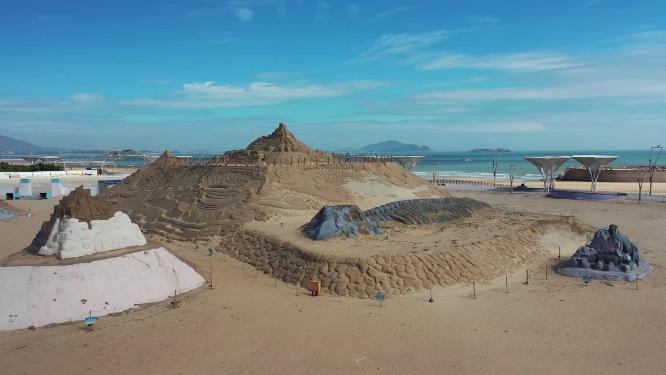福建福州平潭岛海滨平潭沙雕风光航拍