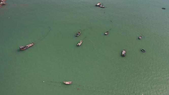 福建福州平潭岛坛南湾海滨渔船航拍