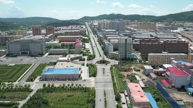 黑龙江抚远市城市航拍景观