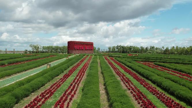 黑龙江佳木斯市抚远城市江滨公园花圃地标航拍