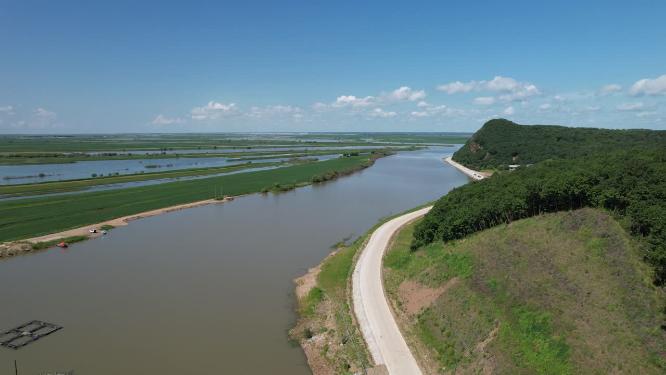 黑龙江抚远大力加湖湿地湖泊自然风光航拍