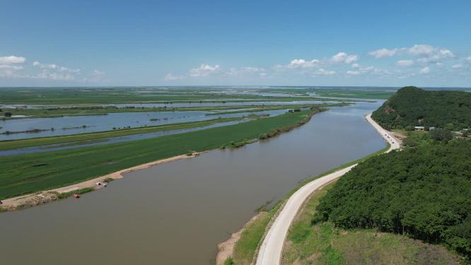 黑龙江抚远大力加湖湿地湖泊自然风光航拍