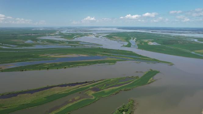黑龙江抚远大力加湖湿地湖泊自然风光航拍