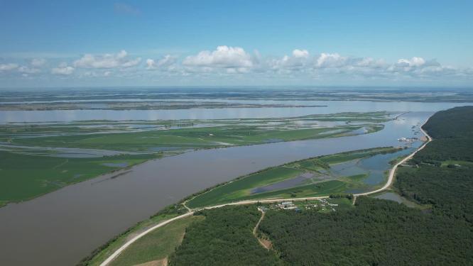 黑龙江抚远大力加湖湿地湖泊自然风光航拍