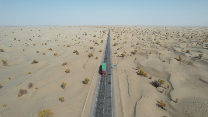 航拍广袤沙漠中的公路
