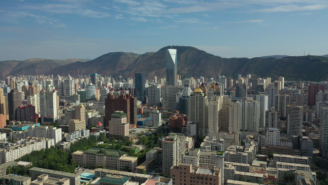 甘肃兰州城市高楼建筑天际线航拍景观